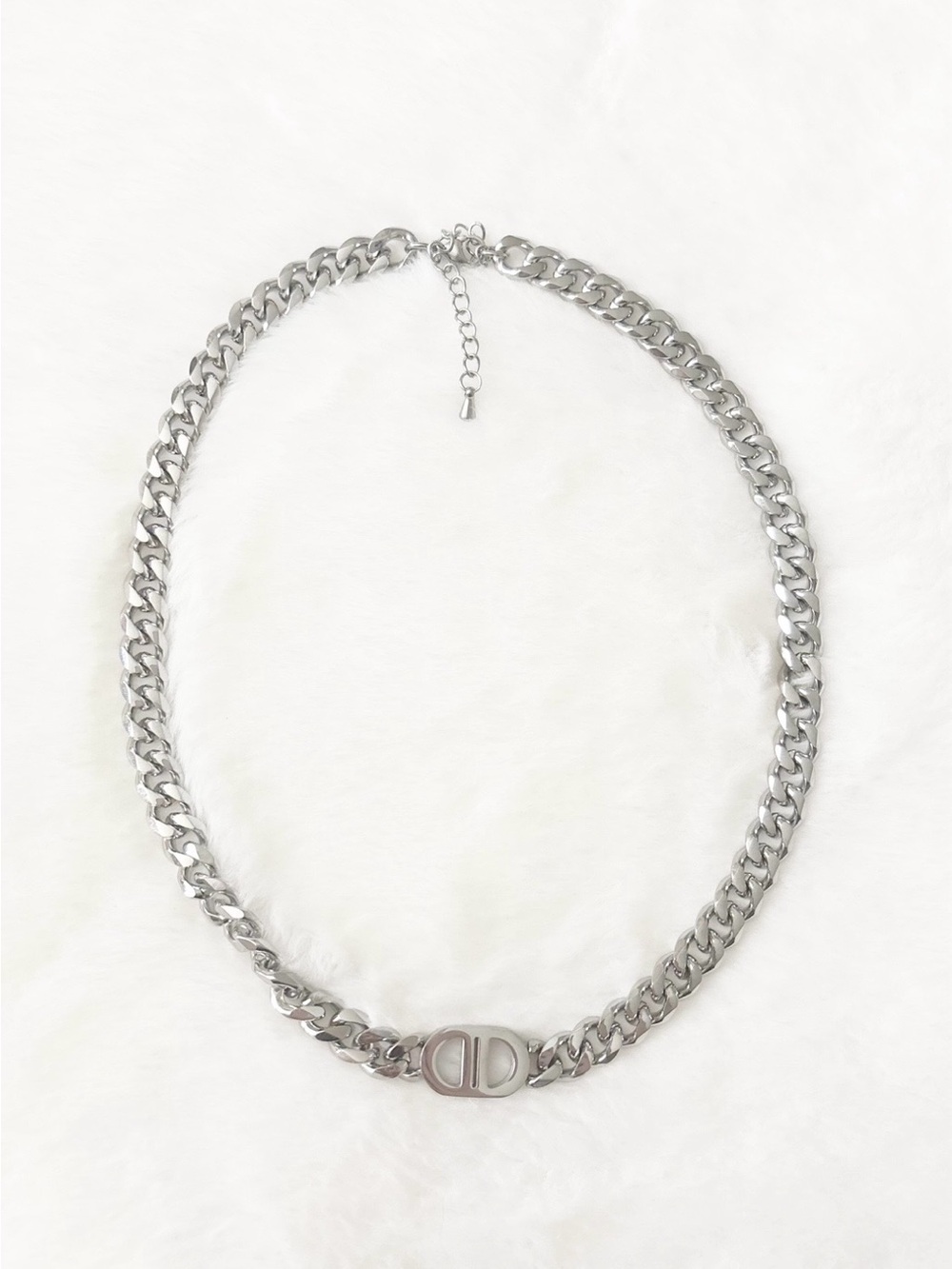 Stainless Steel Silver Chain Necklace with Center Logo Accent